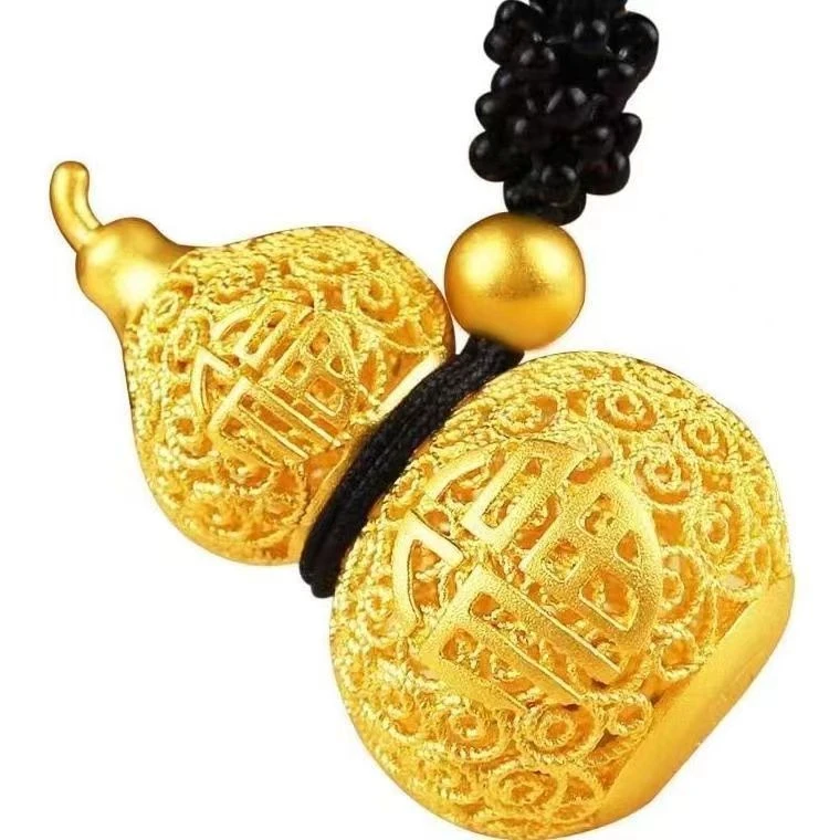 【福禄招财】黄金色镂空福字葫芦吊坠项链男女款空心挂坠毛衣链送礼