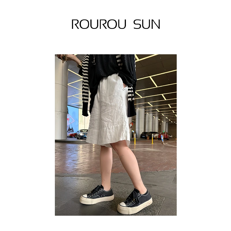 23622简约时尚松紧腰休闲短裤女通勤百搭短裤