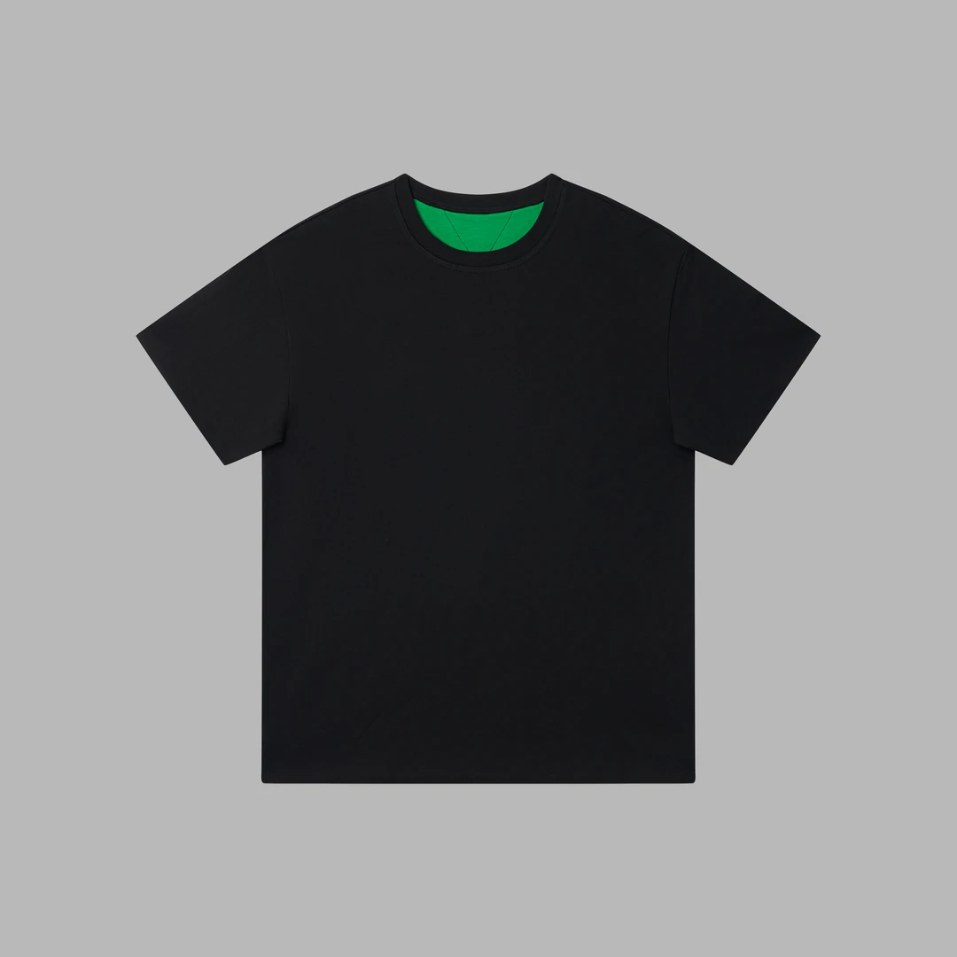 夏季轻奢黑绿双层拼色宽松短袖百搭短袖T恤