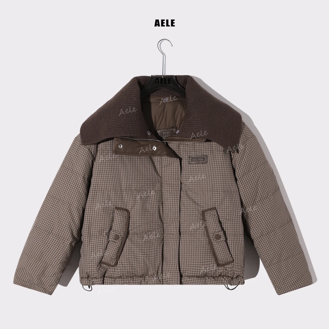 咖色时尚格纹方格休闲短款保暖双面穿羽绒服 Y855 3885 AD