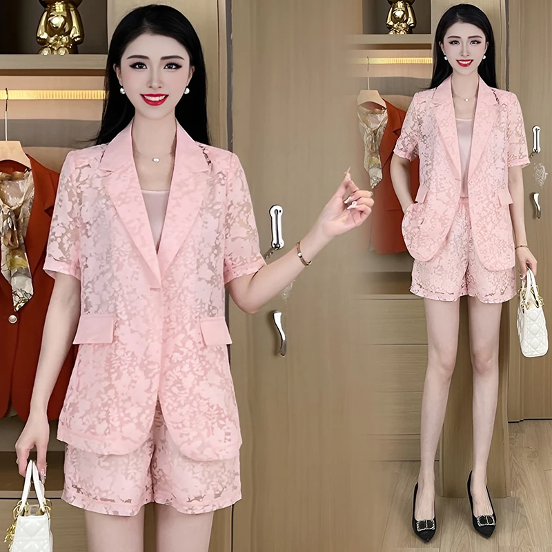 气质时尚西装短裤套装女2025年夏季新款宽松显瘦西服休闲裤三件套