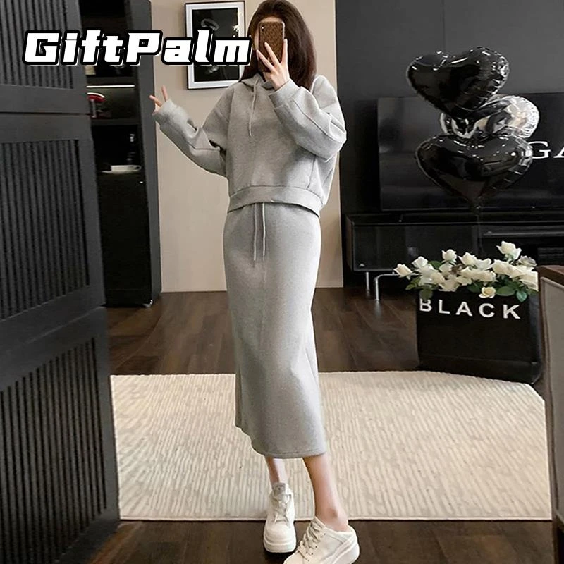 GiftPalm卫衣穿搭秋季显瘦休闲时尚女连帽半身裙运动套装减龄高级