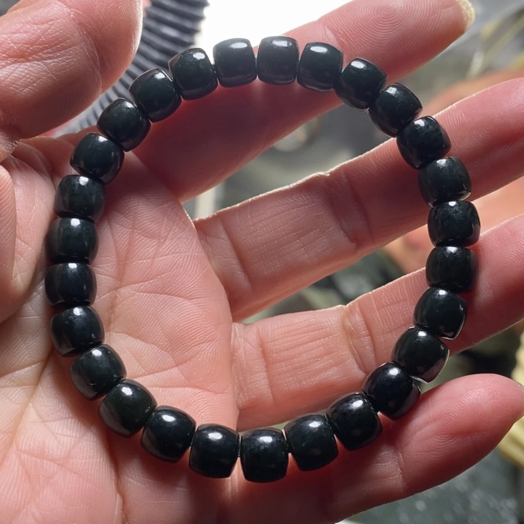 和田玉未镶嵌手链新疆和田黑青玉卡8直切