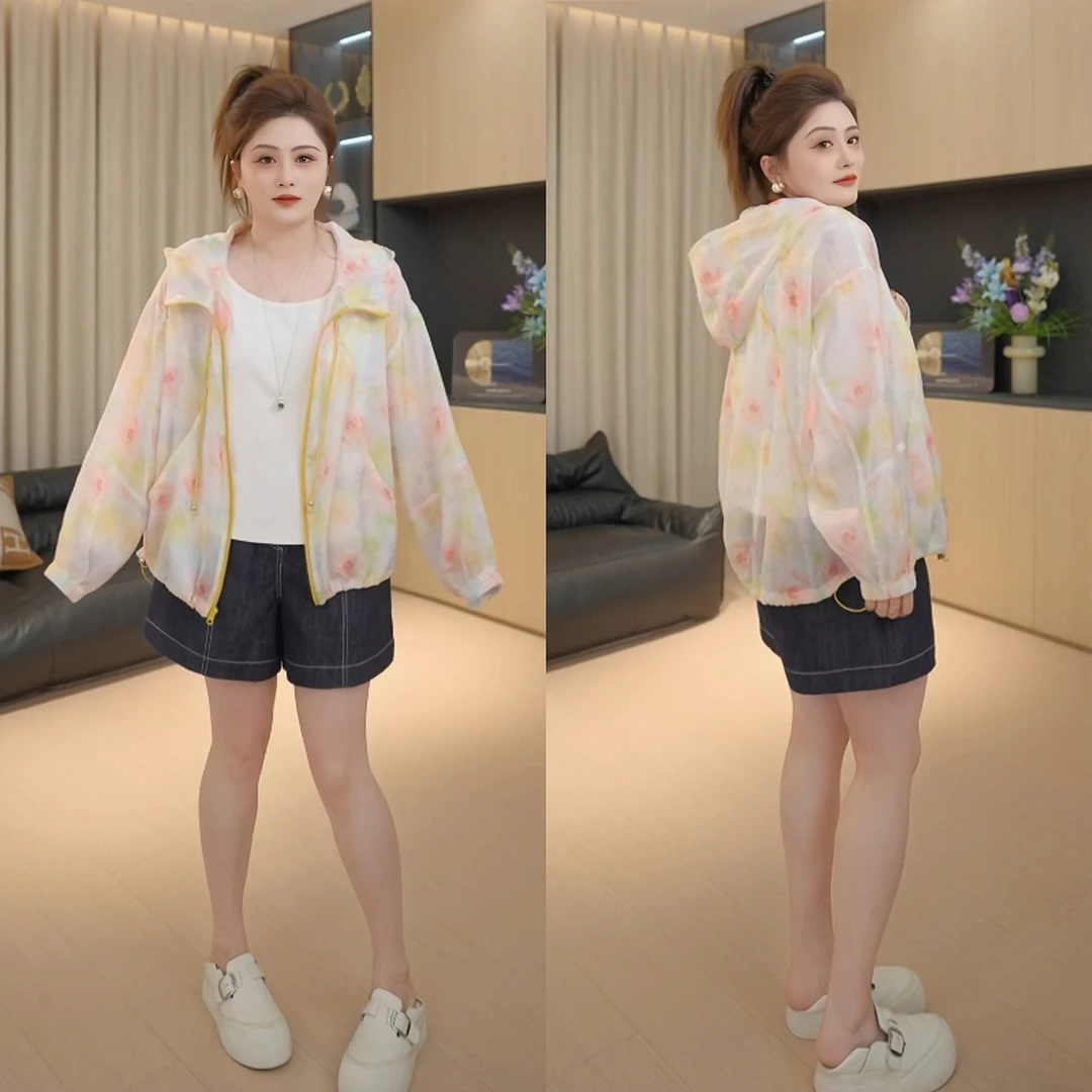 【胖佳佳】梦游仙境 欧根纱扎染印花外套时尚百搭H625T05498