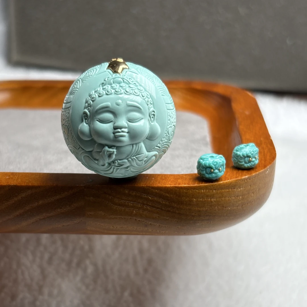 原矿绿松石高瓷精雕佛珠