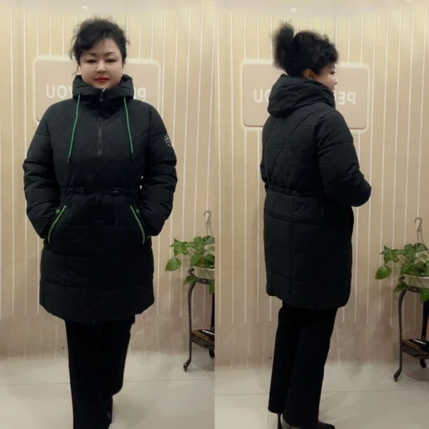 时尚百搭休闲中长款连帽棉服