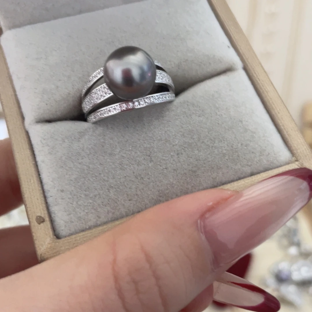 海水珍珠戒指银S925镶嵌A60