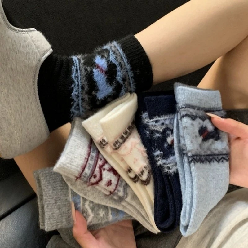 费尔岛萌主!秋冬季新款费尔岛风卡通保暖中筒女袜女堆堆中筒袜JH