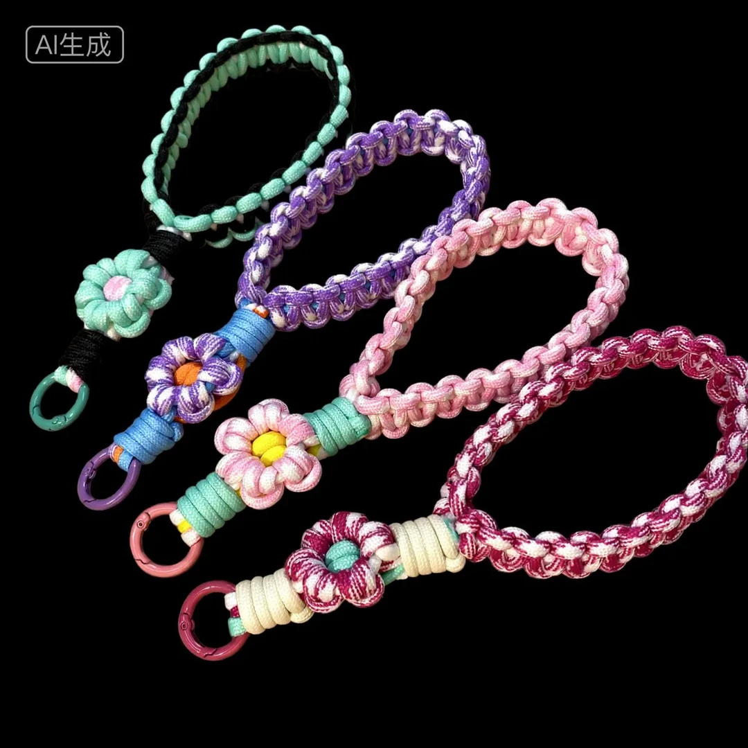 小花编制短款手机挂绳