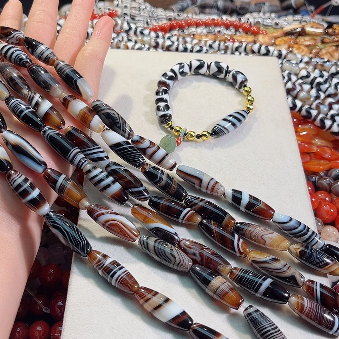 玛瑙/玉髓未镶嵌珠宝半成品10✖️30mm千层天珠玛瑙一条