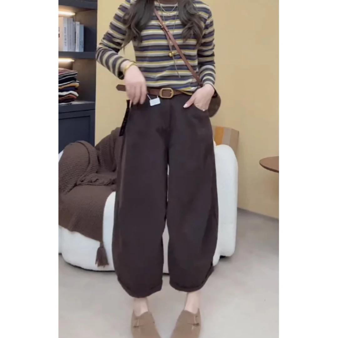 早秋新款复古高腰显瘦大码阔腿时尚百搭九分弯刀裤