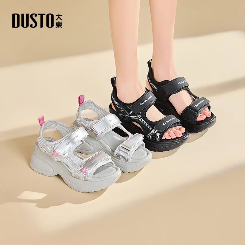 大东运动凉鞋女夏季2025新款户外休闲厚底增高魔术贴学生外穿1309