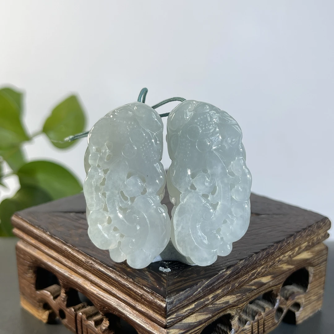 JXA05-118 天然缅甸A货翡翠  貔貅一对