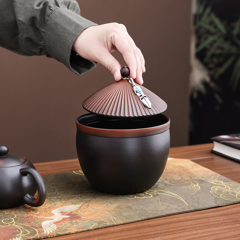 国风紫陶茶渣缸中式设计家用密封存茶醒茶精品罐废水桶带盖烟灰缸