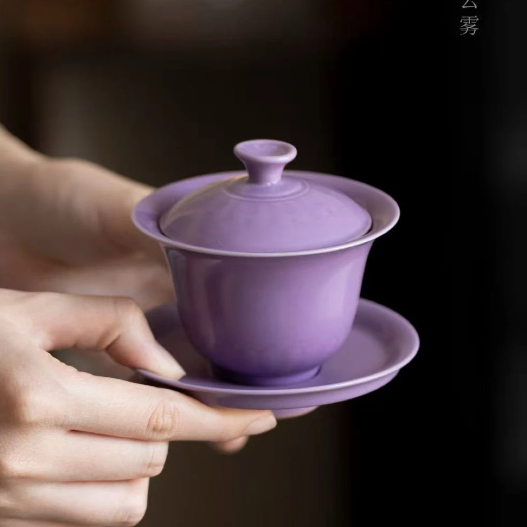 北溪堂丁香紫功夫茶具盖碗泡茶壶手工陶瓷公道杯建水品茗杯