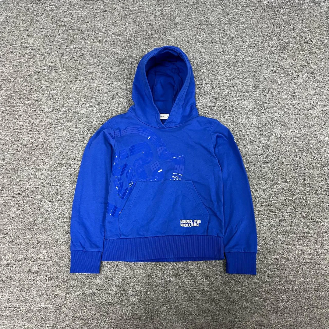 99新 MONCLER 袖标 克莱因蓝色 连帽卫衣 大童