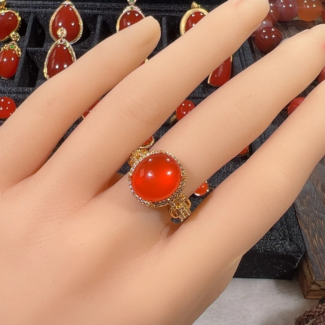 南红玛瑙银S925镶嵌戒指