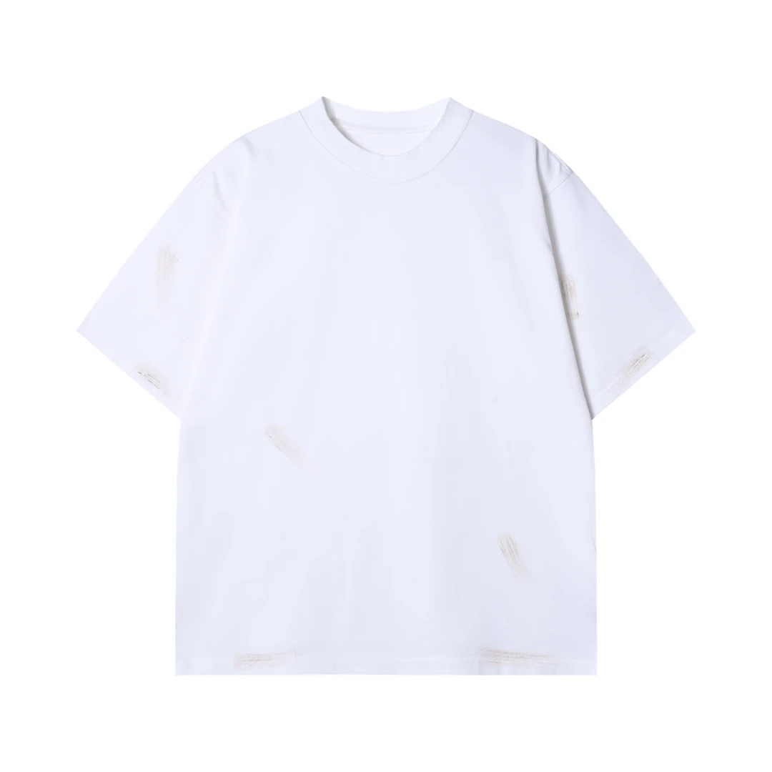 夏季高级感新款水洗做旧纯色圆领短袖T恤重磅宽松休闲套头上衣