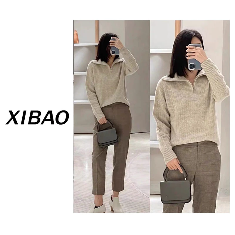 【DA牌小禾同款】100%纯山羊绒衫女半拉链POLO翻领毛衣MC450