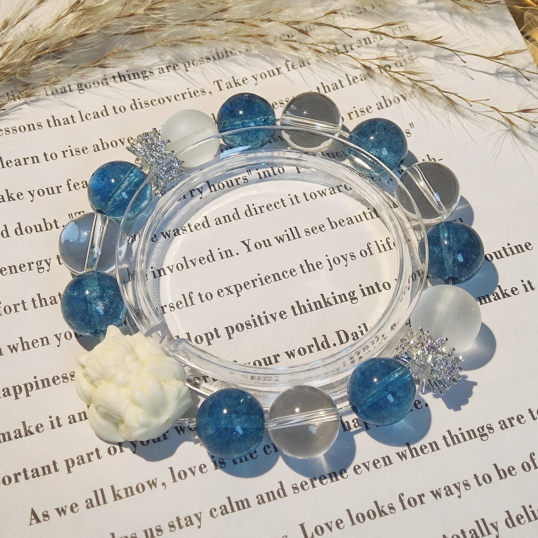 【能说会道】限量磨砂白水晶12mm+白水晶12mm+蓝爆花12mm 水晶手串