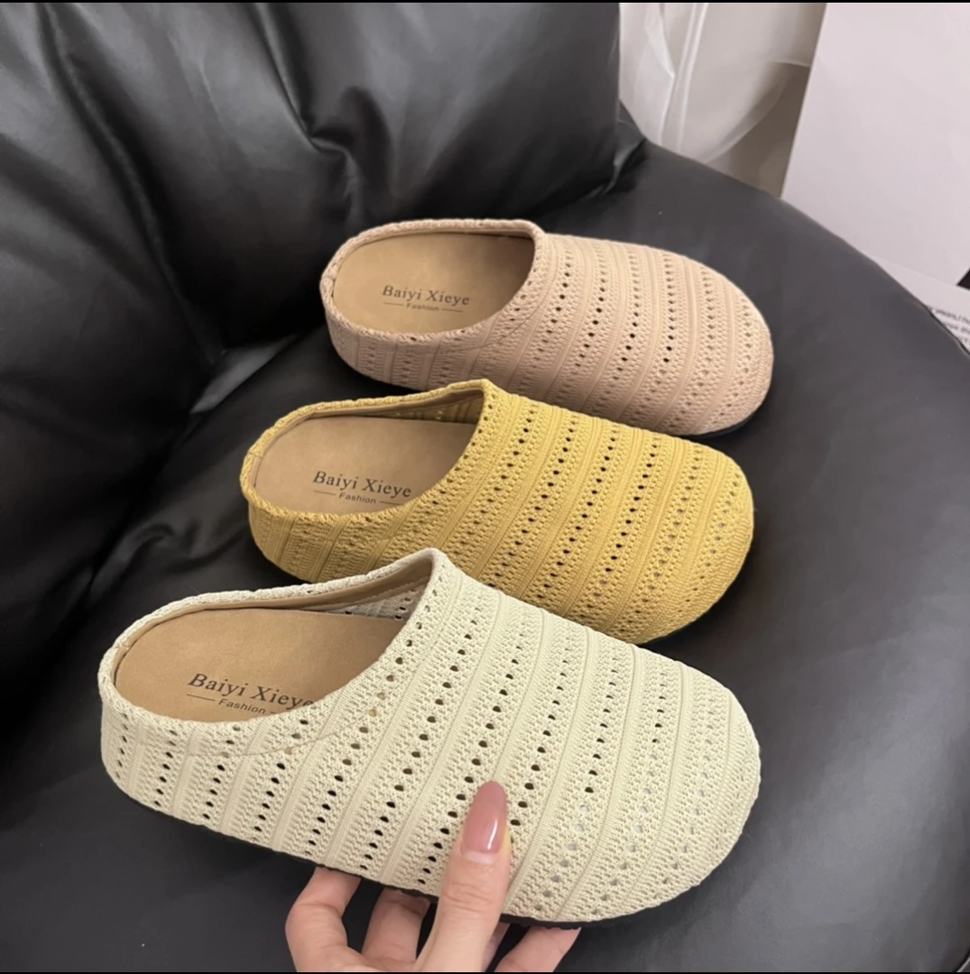 2025夏季新款厚底内增高勃肯包头半拖鞋编织百搭外穿一脚蹬凉拖鞋