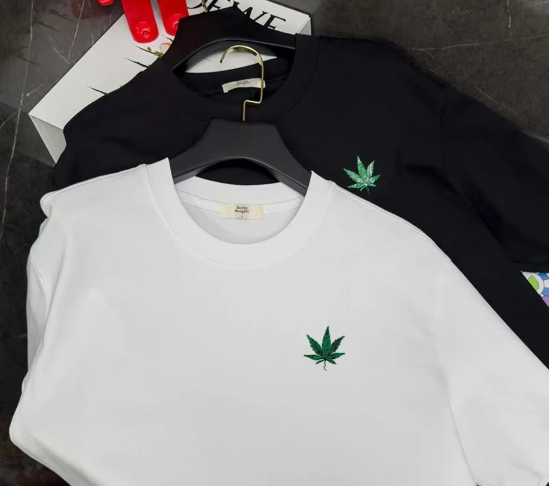 T恤休闲圆领上衣半袖短袖男士长袖通用刺绣青年夏季