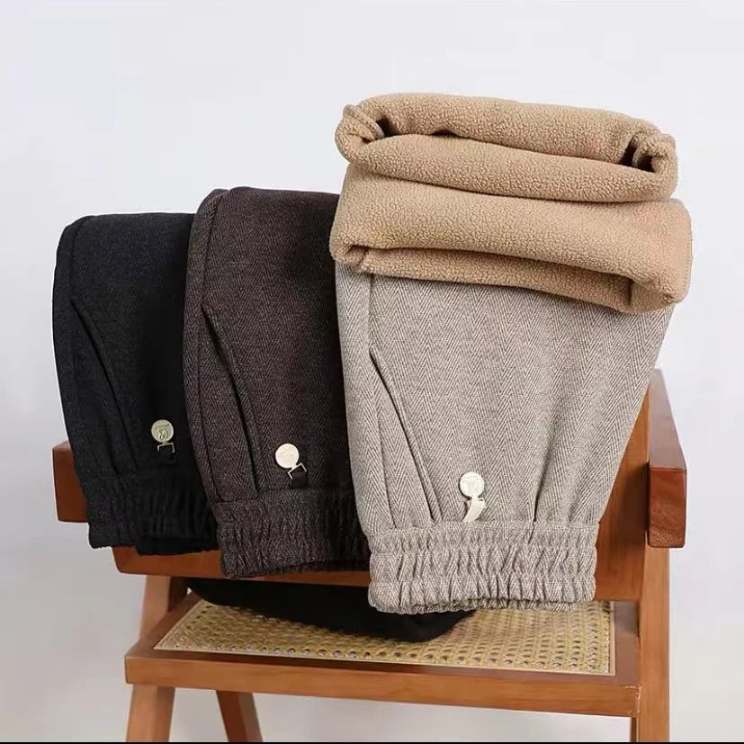 中老年人秋冬高腰松紧腰宽松休闲呢子长裤妈妈款