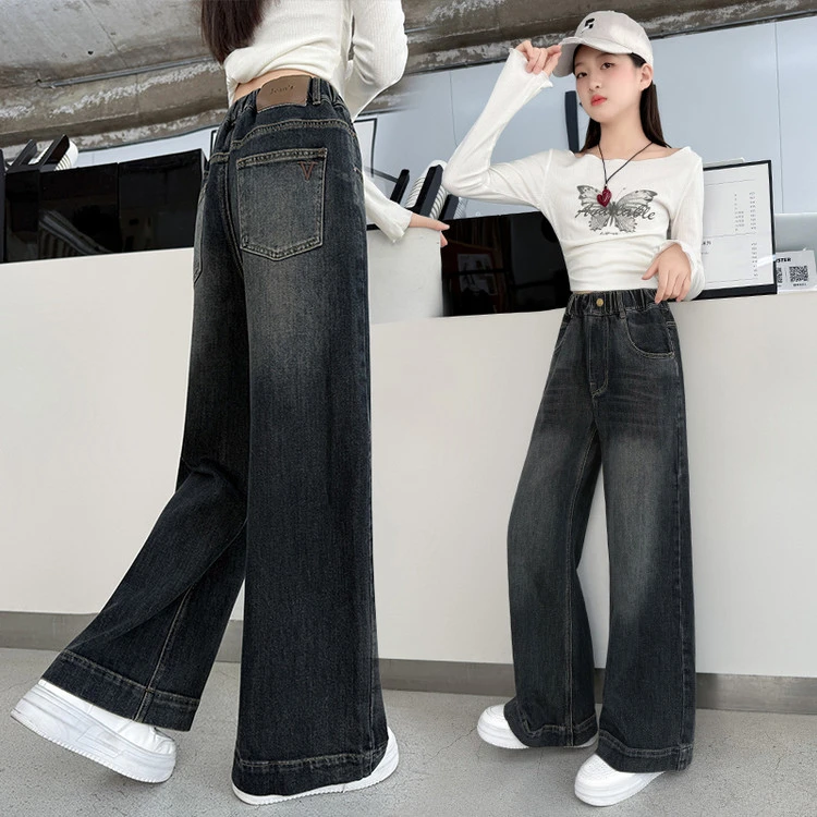 女童牛仔裤子春秋2025新款中大童装时尚宽松潮流儿童直筒阔腿裤季