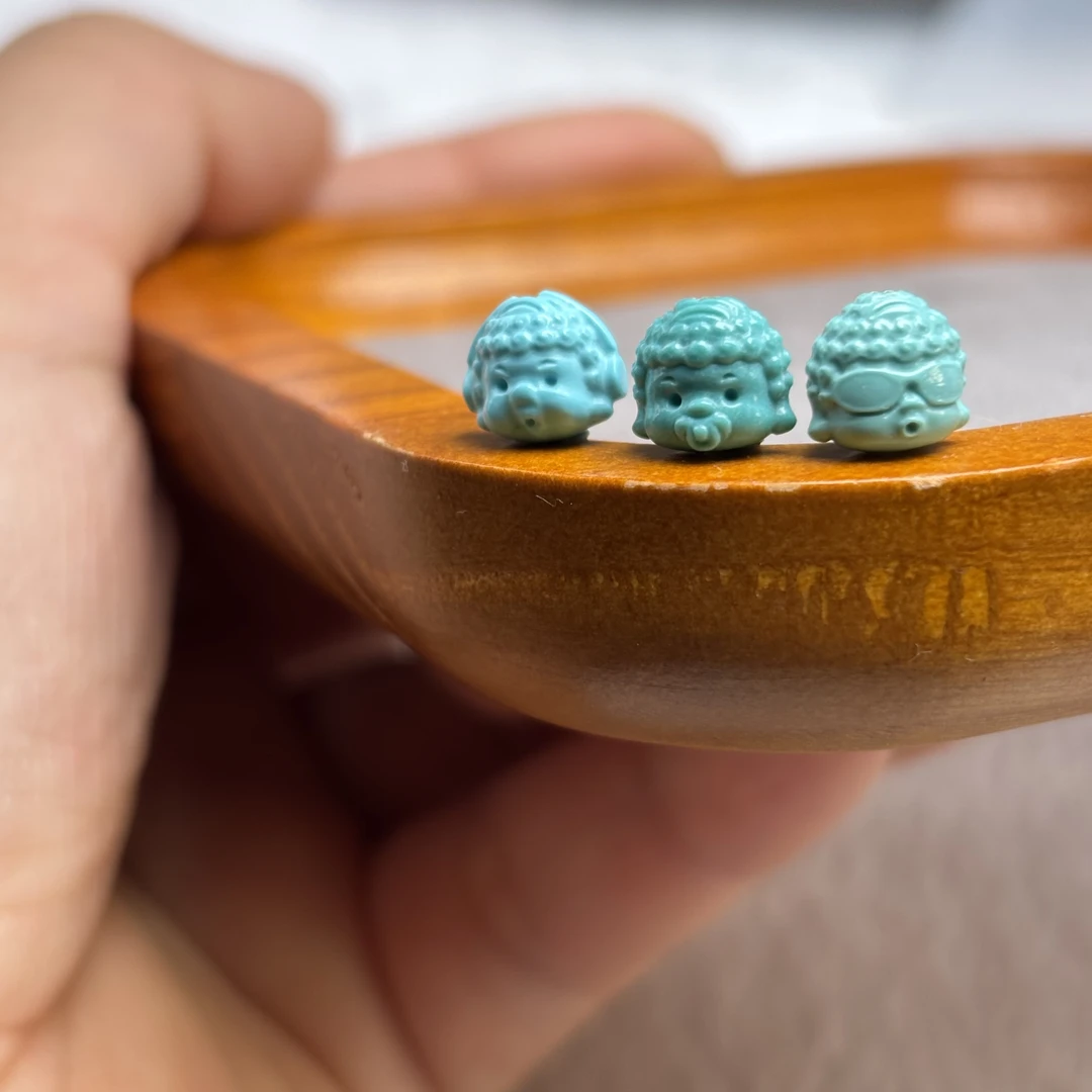 原矿绿松石高瓷精雕可爱三不佛