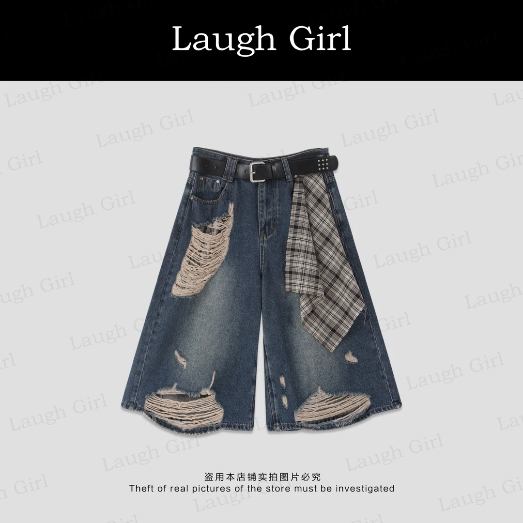 楚楚君 Laugh girl秀场同款【自由一夏】破洞牛仔五分裤KL53176J