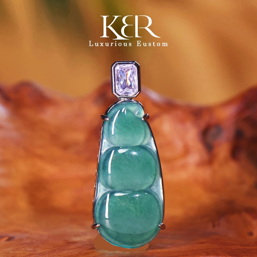 高定设计款天然A货翡翠高冰大豆子吊坠大气百搭气质女KBR50611002