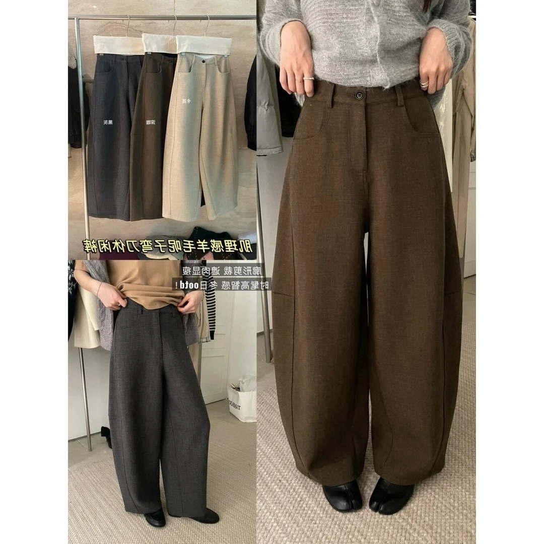 高智弯刀裤韩版｜简约百搭羊毛毛呢弯刀休闲裤显瘦冬季剪裁设计感