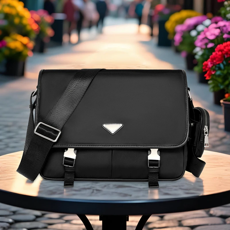 经典男士单肩斜挎包休闲时尚潮流大容量横款方形包盖式邮差包包袋