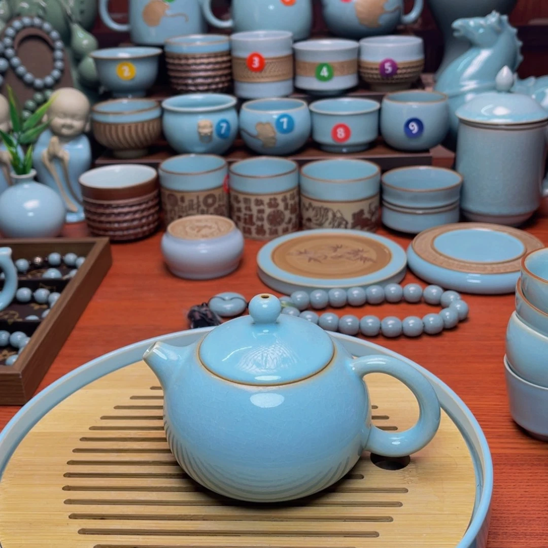 【闪购商品】摆件陶汝州单壶，壶，盖碗，杯