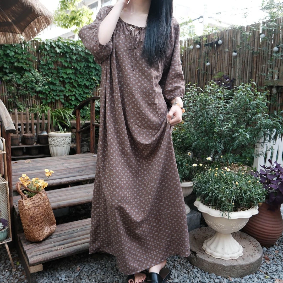 棉绸家居服新款睡裙少女中袖甜美仙女风可爱印花舒适睡衣女秋季