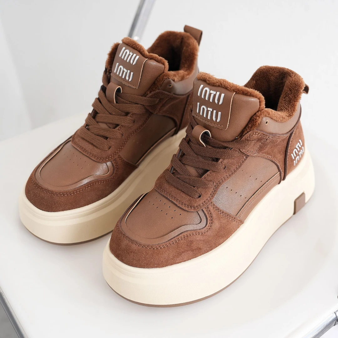 2025新款冬季保暖复古厚底休闲鞋加绒女士鞋子8019