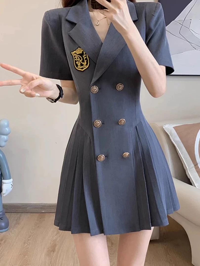夏季学院风西装连衣裙子女2024新款小个子气质高级感显瘦遮肉短裙