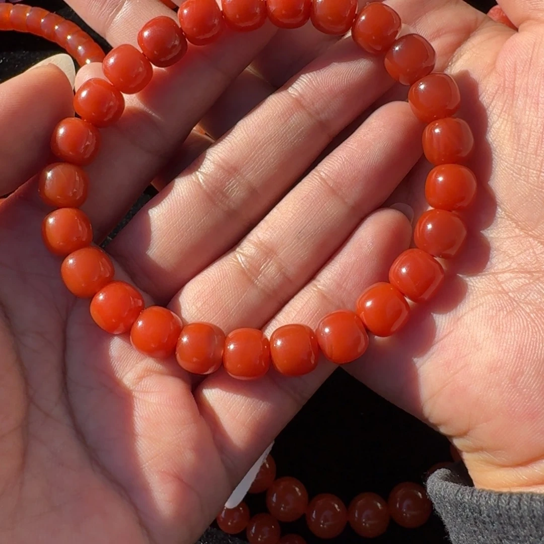 南红玛瑙未镶嵌手串官坡锦红老型8-9m