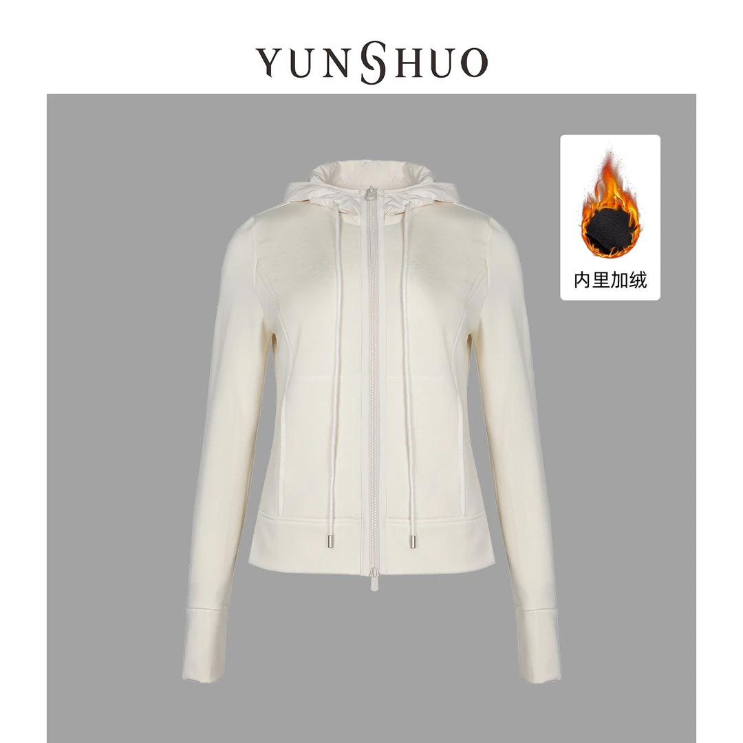 允硕新品时尚百搭气质休闲女装连帽纯色简约透气上衣外套455538