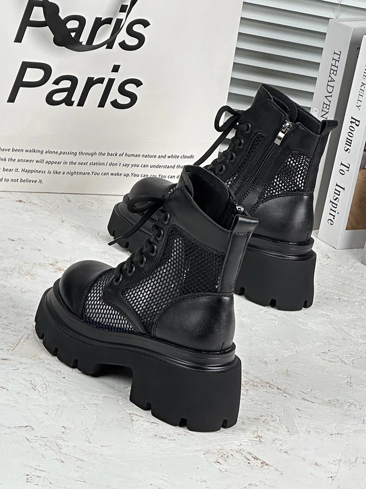 马丁靴女2025夏季新款百搭厚底网面靴8厘米增高透气英伦风靴子女