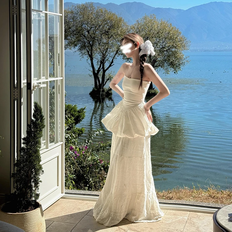 2025春夏新款法式温柔风拼接蓬蓬新款高级感性感收腰气质半身裙女