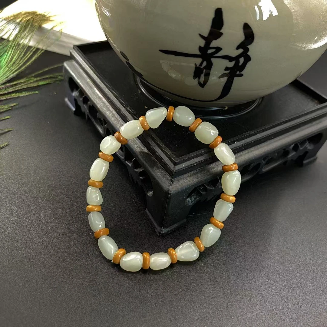 和田玉白玉三角随形珠手链手串多样性发一手工白色女士编绳-8702