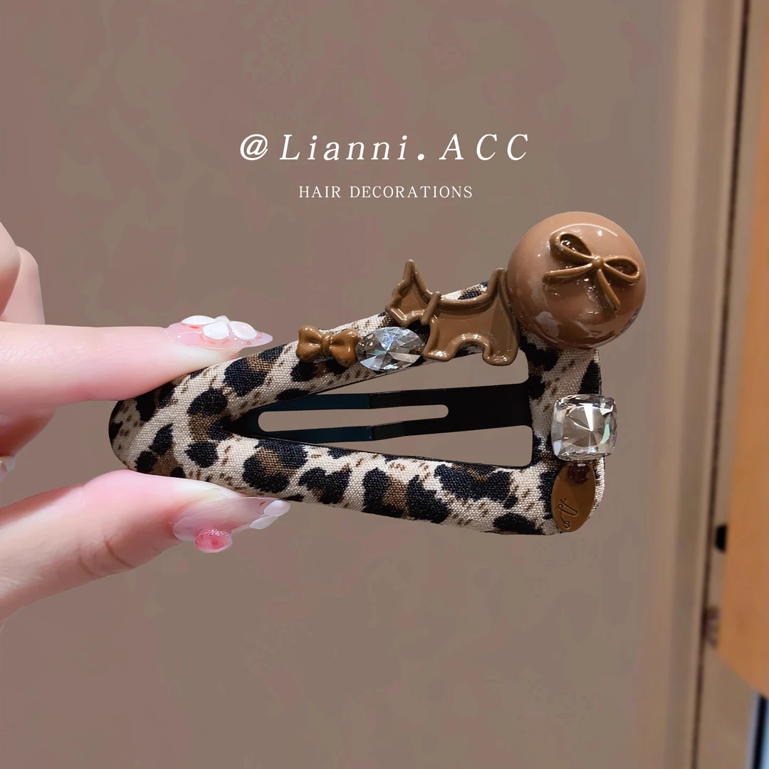 可爱豹纹小狗发夹女新款高级感侧边bb夹子头饰前额刘海碎发夹发卡