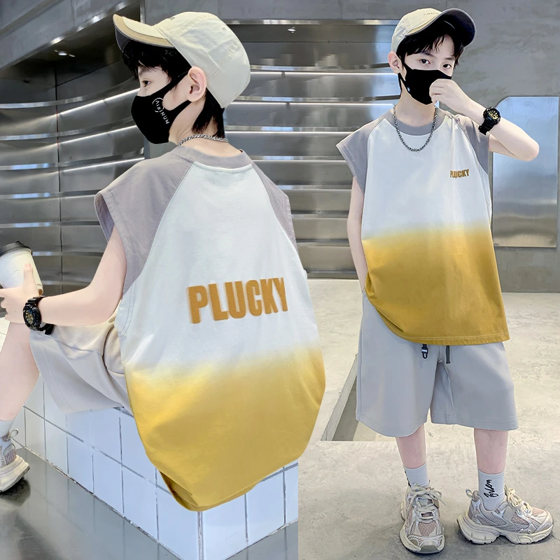 男童夏季2025新款薄款无袖坎肩背心套装休闲时尚夏款儿童夏装童装