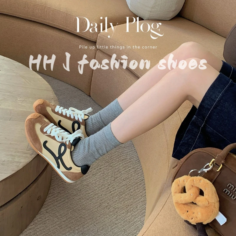 增高5cm~可爱小歪头真皮德训鞋内增高系带百搭运动休闲板鞋阿甘鞋