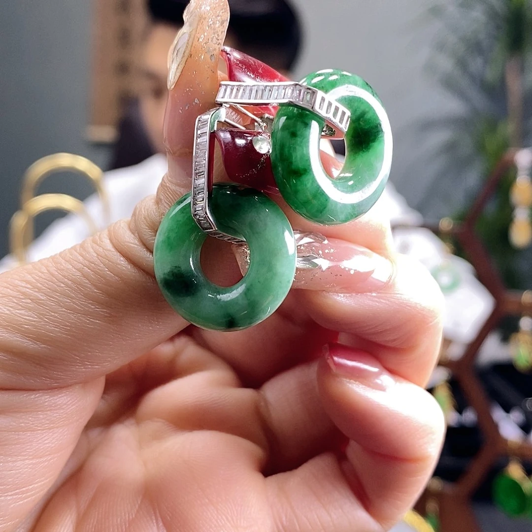 翡翠耳饰银S925镶嵌翡翠