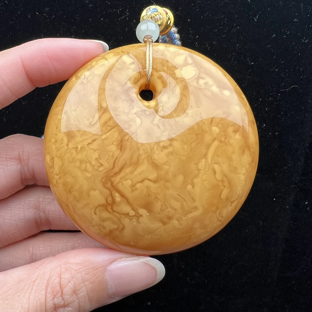 Y3606天然原矿蜜蜡鸡油黄妖花扣子 62*20mm抖音基地质检发货