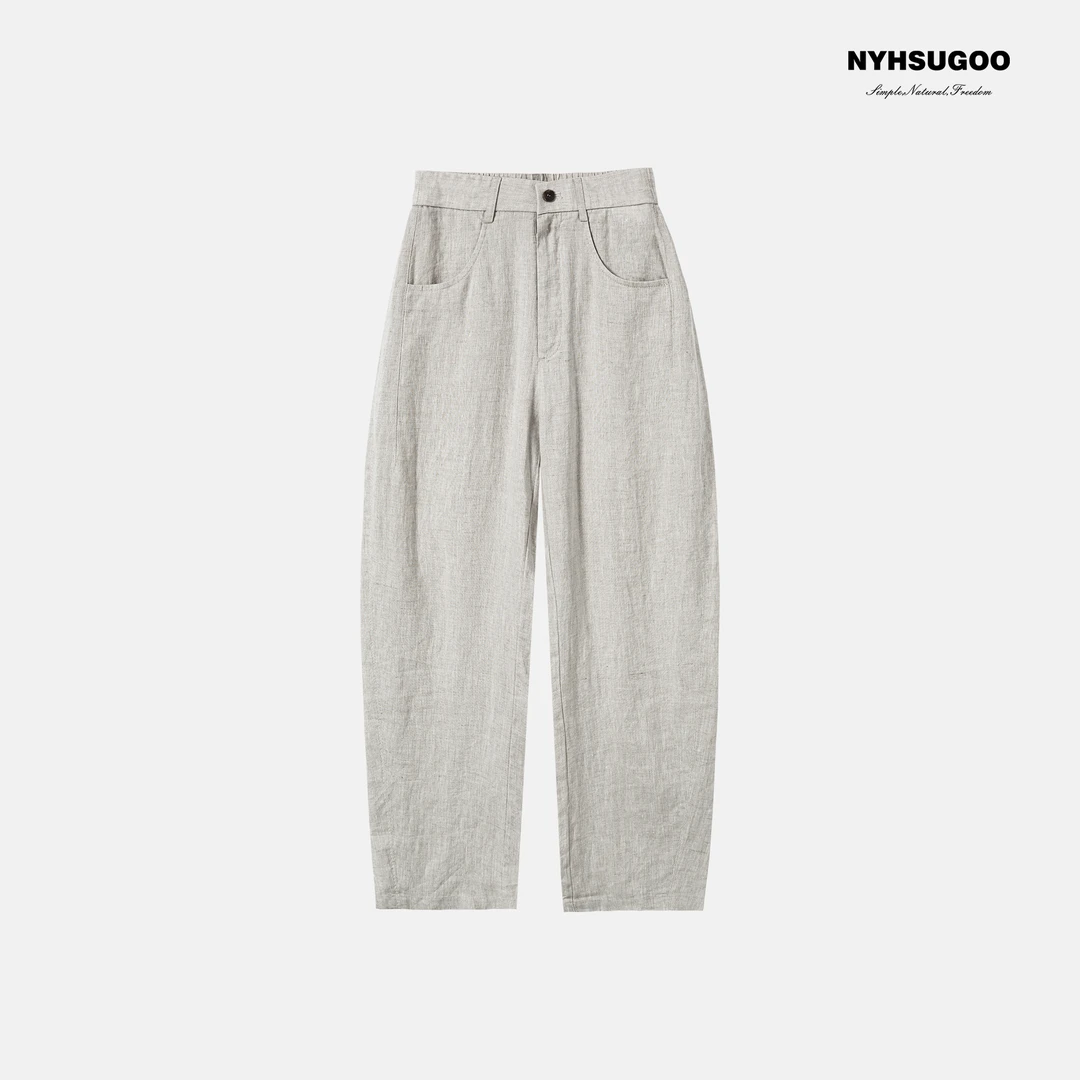 NYHSUGOO/南乙100%亚麻原色休闲长裤夏季天然面料3803男士休闲裤