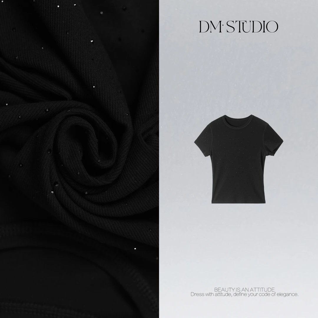 DEDM•STUDIO/满天星烫钻修身显瘦圆领短袖上衣T恤2506TX/QS9133