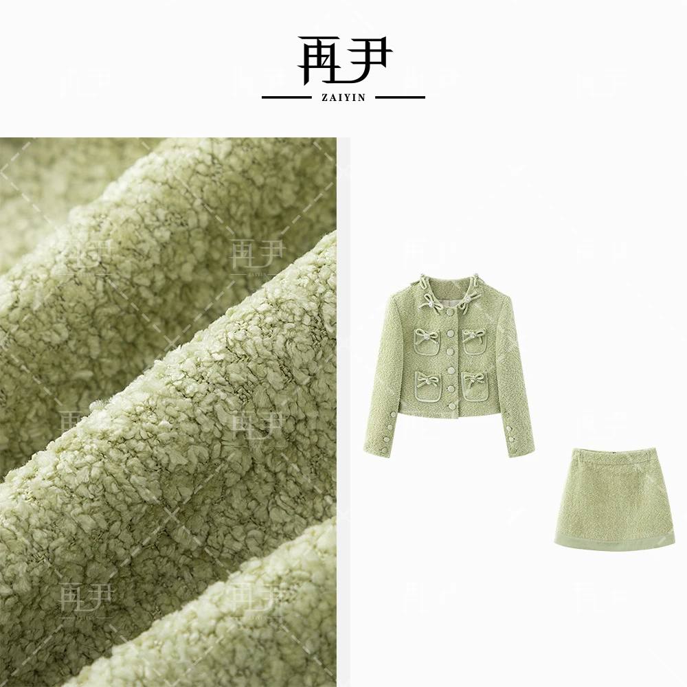 【绿泡泡】小众设计师定制轻奢时尚气质针织蝴蝶结套装GY25CT020006